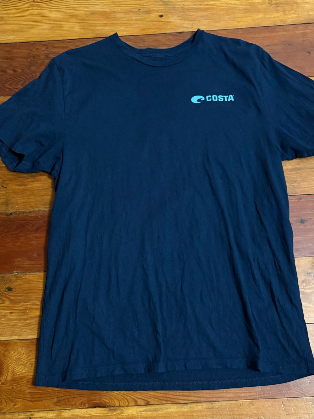 Costa Men's Dark Blue Short-Sleeve Tee with Aqua Logo